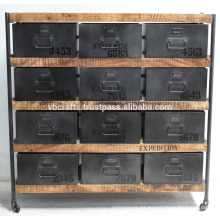 Gabinete de cajones industriales Vintage Metal de madera